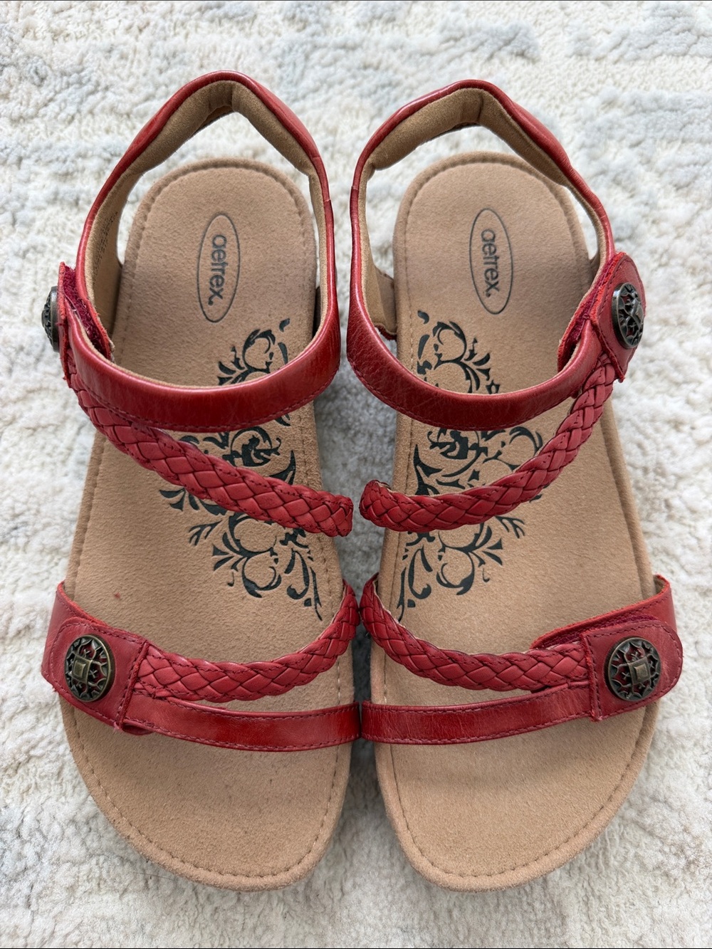Aetrex Red Braided Strap Women’s Sandals